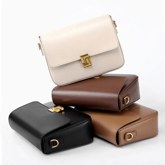 Versatile Cowhide Leather Crossbody – Fashionable Small Square Shoulder Bag for Women’s Commute